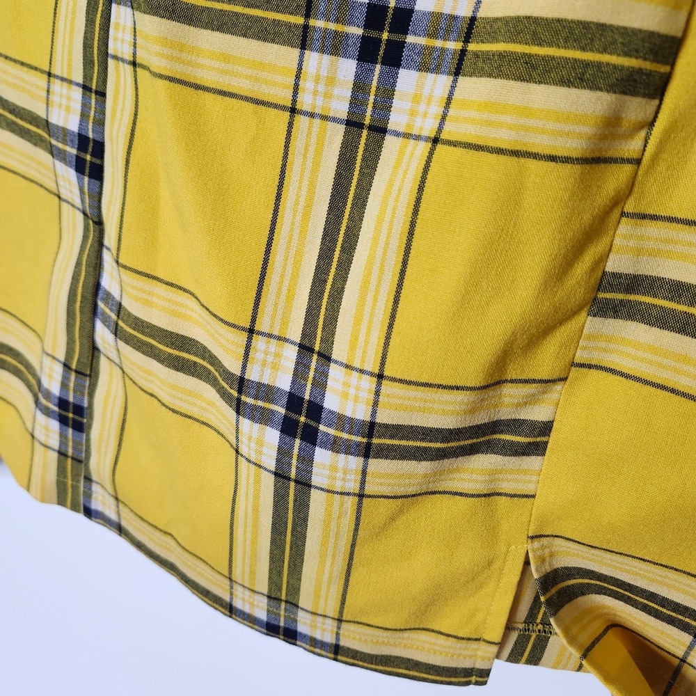 Forever 21 Yellow Plaid Mini Dress Medium 90s Bodycon Spaghetti Strap Clueless - Picture 5 of 11